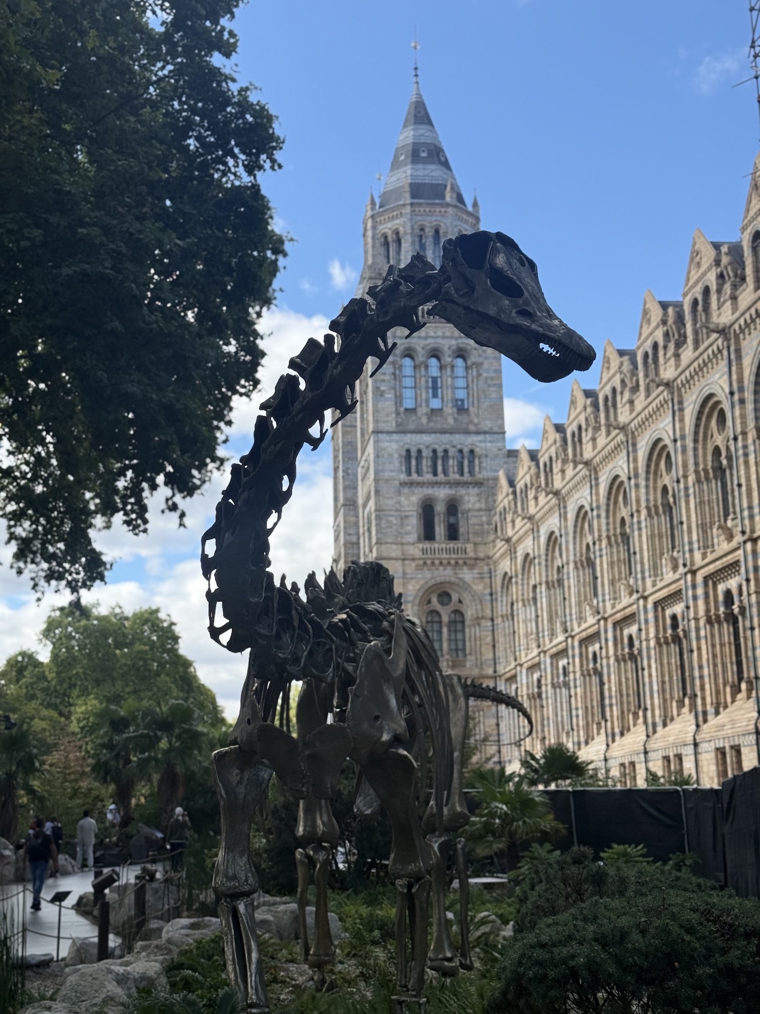 Dinosaur outside the Natural History Museum in London, where families can book private guided tours